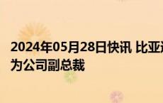 2024年05月28日快讯 比亚迪：董事会同意聘任罗忠良 李巍为公司副总裁