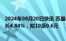 2024年08月20日快讯 苏垦农发：上半年归母净利润同比增长4.84%，拟10派0.6元