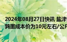 2024年08月27日快讯 盐津铺子：目前自有鹌鹑养殖基地鹌鹑蛋成本价为10元左右/公斤