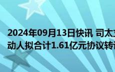 2024年09月13日快讯 司太立：控股股东 实控人及其一致行动人拟合计1.61亿元协议转让5.0181%公司股份