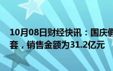 10月08日财经快讯：国庆假期万科南方区域新房成交1098套，销售金额为31.2亿元