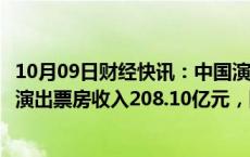 10月09日财经快讯：中国演出行业协会：三季度全国营业性演出票房收入208.10亿元，同比增长41.10%