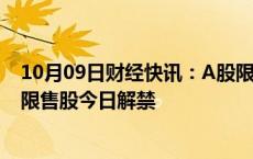 10月09日财经快讯：A股限售股解禁一览：11.91亿元市值限售股今日解禁