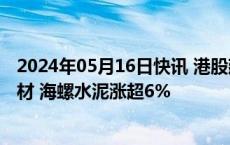 2024年05月16日快讯 港股建材水泥板块震荡走高，中国建材 海螺水泥涨超6%