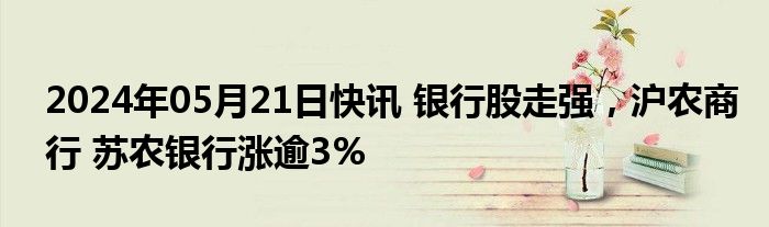 2024年05月21日快讯 银行股走强，沪农商行 苏农银行涨逾3%