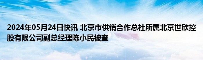 2024年05月24日快讯 北京市供销合作总社所属北京世欣控股有限公司副总经理陈小民被查