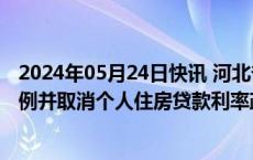 2024年05月24日快讯 河北省全域下调个人住房贷款首付比例并取消个人住房贷款利率政策下限