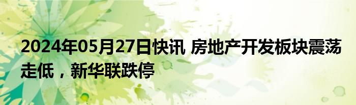 2024年05月27日快讯 房地产开发板块震荡走低，新华联跌停