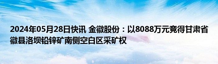 2024年05月28日快讯 金徽股份：以8088万元竞得甘肃省徽县洛坝铅锌矿南侧空白区采矿权