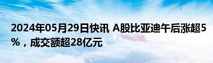 2024年05月29日快讯 A股比亚迪午后涨超5%，成交额超28亿元