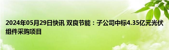 2024年05月29日快讯 双良节能：子公司中标4.35亿元光伏组件采购项目