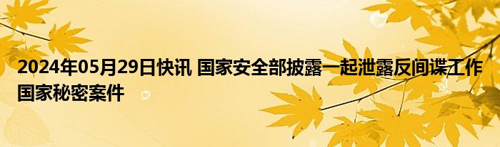 2024年05月29日快讯 国家安全部披露一起泄露反间谍工作国家秘密案件