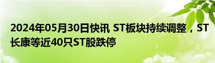 2024年05月30日快讯 ST板块持续调整，ST长康等近40只ST股跌停