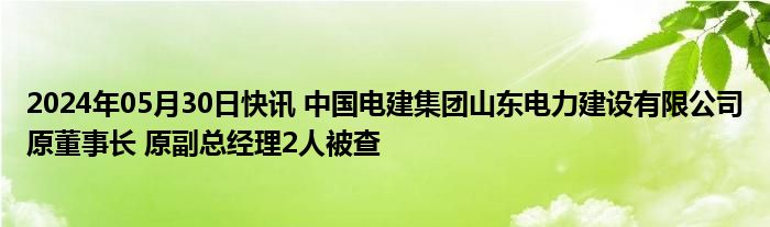 2024年05月30日快讯 中国电建集团山东电力建设有限公司原董事长 原副总经理2人被查