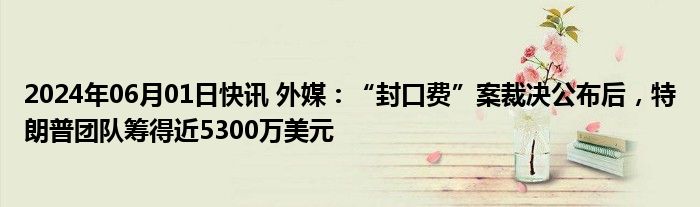 2024年06月01日快讯 外媒：“封口费”案裁决公布后，特朗普团队筹得近5300万美元