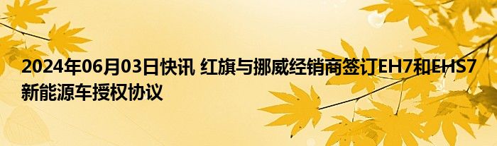 2024年06月03日快讯 红旗与挪威经销商签订EH7和EHS7新能源车授权协议