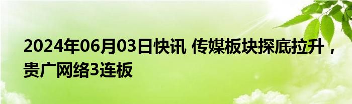 2024年06月03日快讯 传媒板块探底拉升，贵广网络3连板