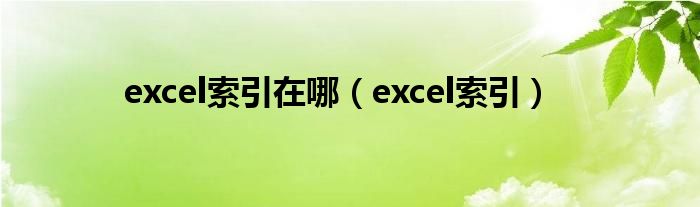 excel索引在哪（excel索引）