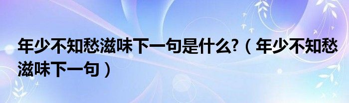 年少不知愁滋味下一句是什么?（年少不知愁滋味下一句）