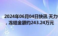 2024年06月04日快讯 天力锂能：公司部分银行账户被冻结，冻结金额约243.24万元