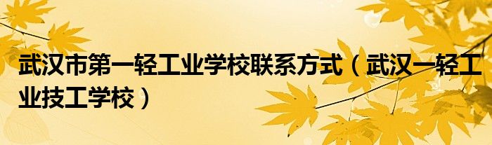 武汉市第一轻工业学校联系方式（武汉一轻工业技工学校）