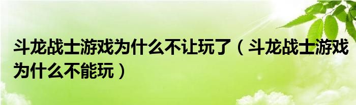 斗龙战士游戏为什么不让玩了（斗龙战士游戏为什么不能玩）