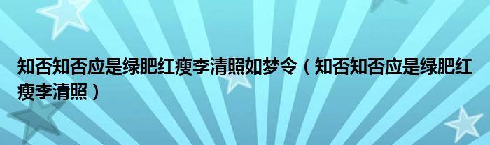 知否知否应是绿肥红瘦李清照如梦令（知否知否应是绿肥红瘦李清照）