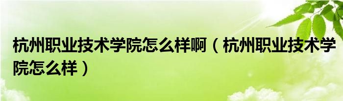 杭州职业技术学院怎么样啊（杭州职业技术学院怎么样）