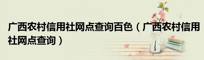 广西农村信用社网点查询百色（广西农村信用社网点查询）