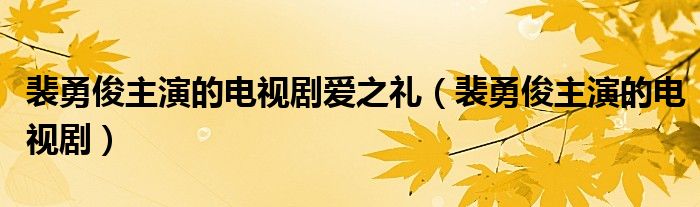 裴勇俊主演的电视剧爱之礼（裴勇俊主演的电视剧）