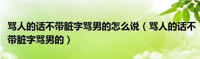 骂人的话不带脏字骂男的怎么说（骂人的话不带脏字骂男的）