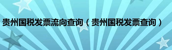 贵州国税发票流向查询（贵州国税发票查询）