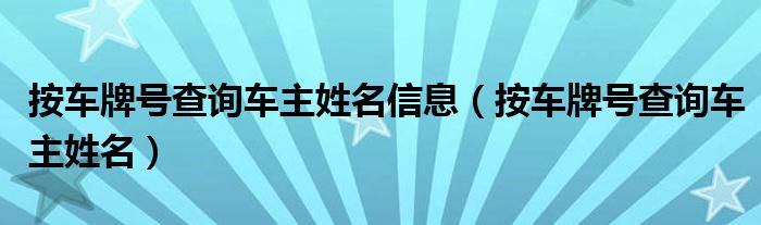 按车牌号查询车主姓名信息（按车牌号查询车主姓名）