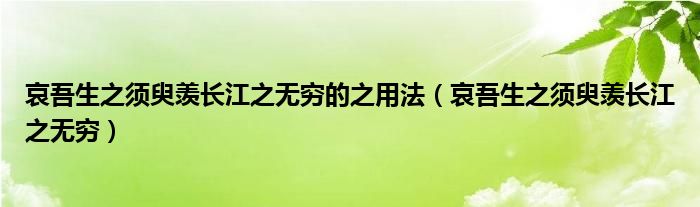 哀吾生之须臾羡长江之无穷的之用法（哀吾生之须臾羡长江之无穷）