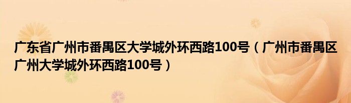 广东省广州市番禺区大学城外环西路100号（广州市番禺区广州大学城外环西路100号）