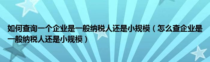 如何查询一个企业是一般纳税人还是小规模（怎么查企业是一般纳税人还是小规模）