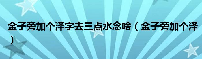 金子旁加个泽字去三点水念啥（金子旁加个泽）