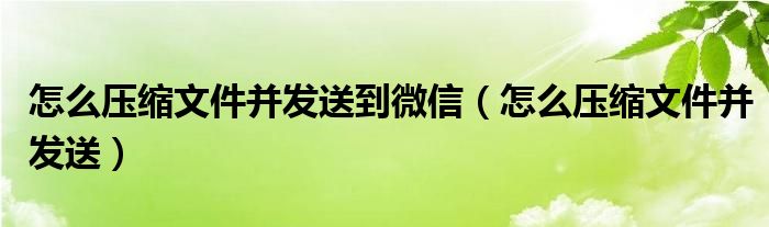 怎么压缩文件并发送到微信（怎么压缩文件并发送）