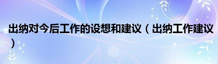 出纳对今后工作的设想和建议（出纳工作建议）