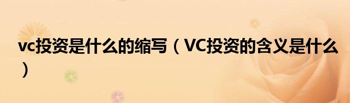 vc投资是什么的缩写（VC投资的含义是什么）