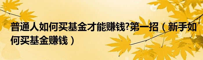 普通人如何买基金才能赚钱?第一招（新手如何买基金赚钱）