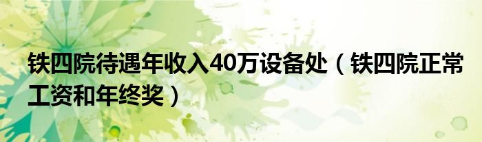 铁四院待遇年收入40万设备处（铁四院正常工资和年终奖）