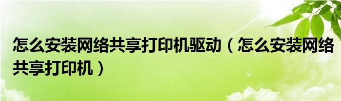 怎么安装网络共享打印机驱动（怎么安装网络共享打印机）