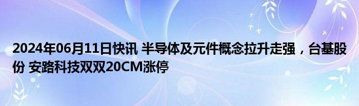 2024年06月11日快讯 半导体及元件概念拉升走强，台基股份 安路科技双双20CM涨停