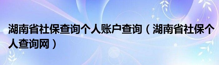 湖南省社保查询个人账户查询（湖南省社保个人查询网）