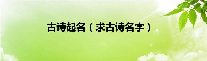 古诗起名（求古诗名字）