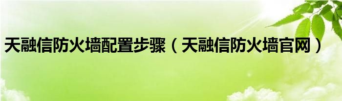 天融信防火墙配置步骤（天融信防火墙官网）