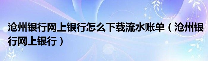 沧州银行网上银行怎么下载流水账单（沧州银行网上银行）