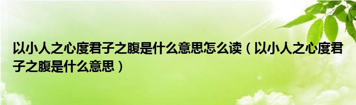 以小人之心度君子之腹是什么意思怎么读（以小人之心度君子之腹是什么意思）