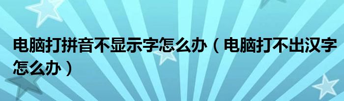 电脑打拼音不显示字怎么办（电脑打不出汉字怎么办）